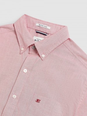 Camisas Ben Sherman Beatnik Wash Long-Sleeve Rojas Claro | PMOTJYQ-91