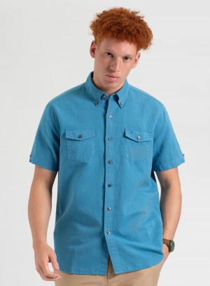 Camisas Ben Sherman Garment Dye Linen Azules | KIXSMBE-03