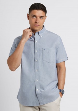 Camisas Ben Sherman Short Sleeve Brighton Oxford Organic Azul Marino | JRTINXP-62