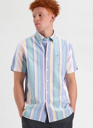 Camisas Ben Sherman Short Sleeve Brighton Oxford Organic Stripe Multicolor Rayadas | YJKTLGA-73