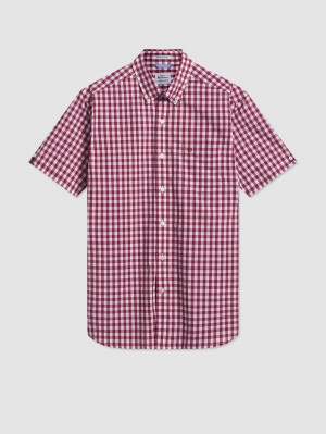 Camisas Ben Sherman Short Sleeve House Poplin Gingham Burdeos | HVEKJGW-24