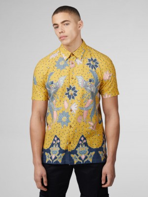 Camisas Ben Sherman Signature Abstract Botanical Print Amarillo | BMVZOWJ-23