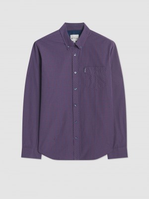 Camisas Ben Sherman Signature Gingham Long-Sleeve Moradas | UOPTBCV-20