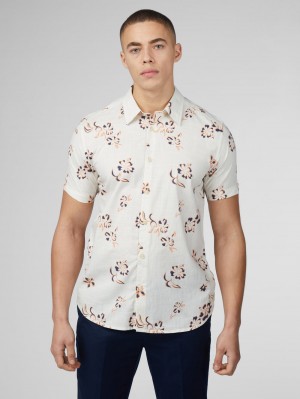 Camisas Ben Sherman Signature Linear Floral Blancas | BVPAOJW-21