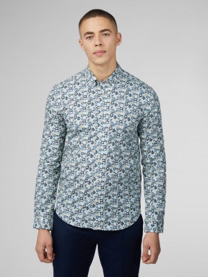 Camisas Ben Sherman Signature Multicolor Floral Azules | WQKNSCO-40