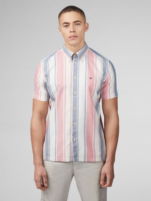 Camisas Ben Sherman Signature Multicolor Stripe Rosas Oscuro | VITDSKH-69