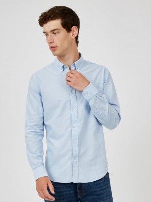 Camisas Ben Sherman Signature Organic Long-Sleeve Oxford Azules | IYFSAHW-80