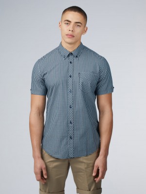 Camisas Ben Sherman Signature Short Sleeve Gingham Azules | FXOGSBA-25