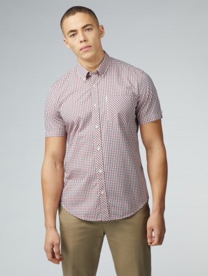 Camisas Ben Sherman Signature Short Sleeve Gingham Rojas Blancas | SDCRUEI-30