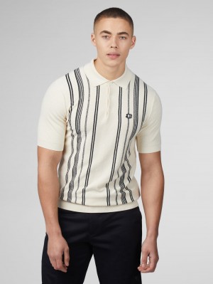 Prendas De Punto Ben Sherman B by Ben Sherman Crinkle Cotton Stripe Polo Blancas | DEQOSJG-39