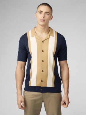 Prendas De Punto Ben Sherman Signature Resort Neck Button Through Polo Azul Marino | NUHRLPC-38