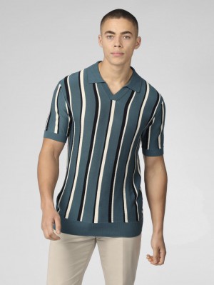 Prendas De Punto Ben Sherman Signature Vertical Stripe Open Neck Polo Turquesa | YSCTPKM-93