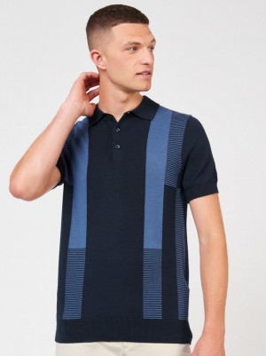 Suéteres De Cuello Polo Ben Sherman Intarsia Stripe Azul Marino | ZDWPKLS-37