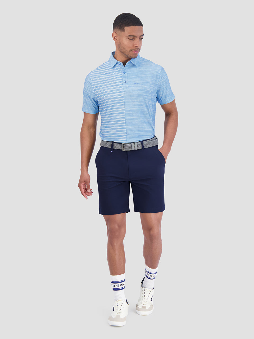 Camisa Polo Ben Sherman Melange Stripes Color Block Tech Jersey Sports Fit Azur | CSWOELP-50