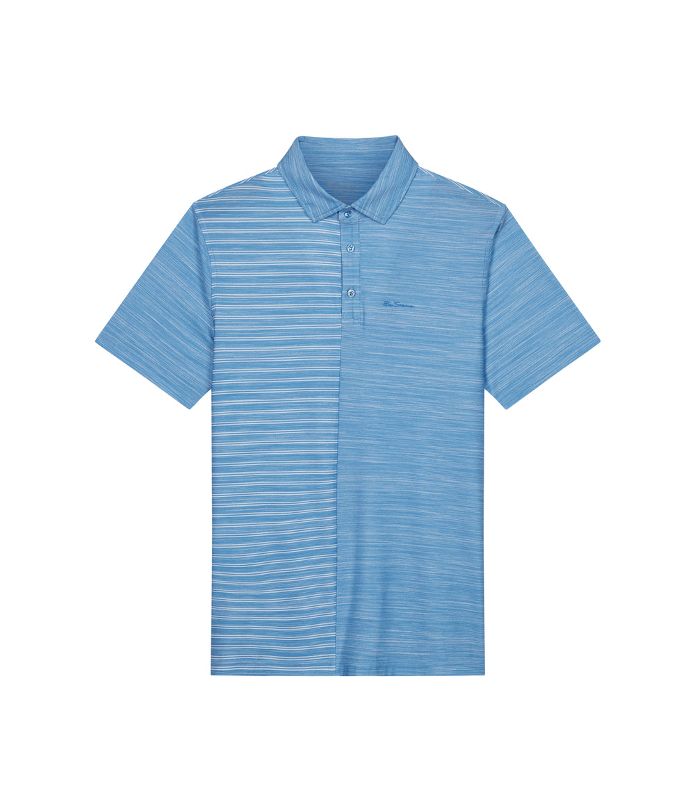 Camisa Polo Ben Sherman Melange Stripes Color Block Tech Jersey Sports Fit Azur | CSWOELP-50