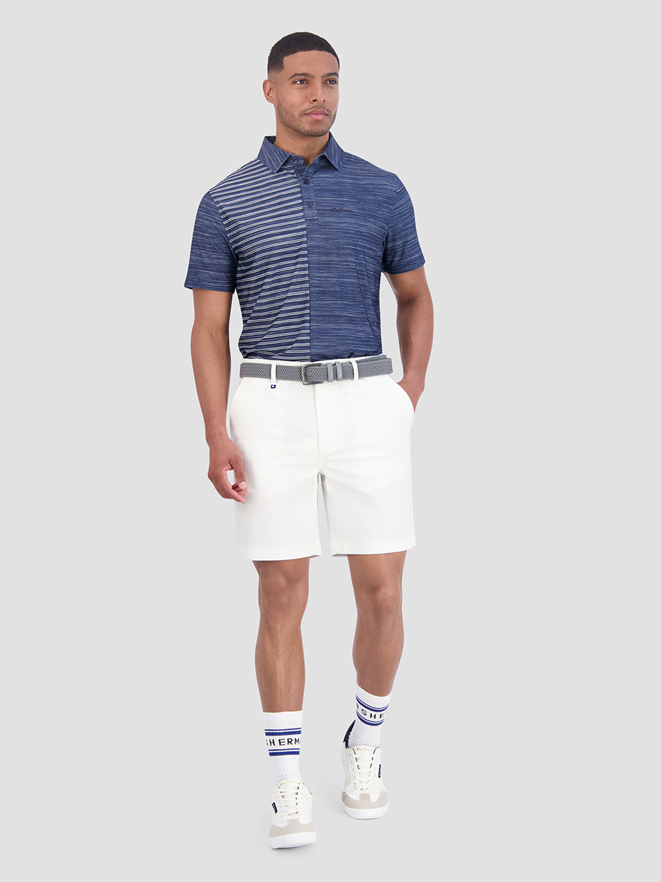 Camisa Polo Ben Sherman Melange Stripes Color Block Tech Jersey Sports Fit Azul Marino | RZBMYWE-90