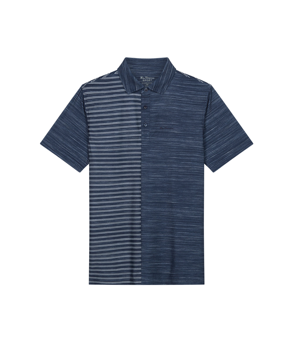 Camisa Polo Ben Sherman Melange Stripes Color Block Tech Jersey Sports Fit Azul Marino | RZBMYWE-90