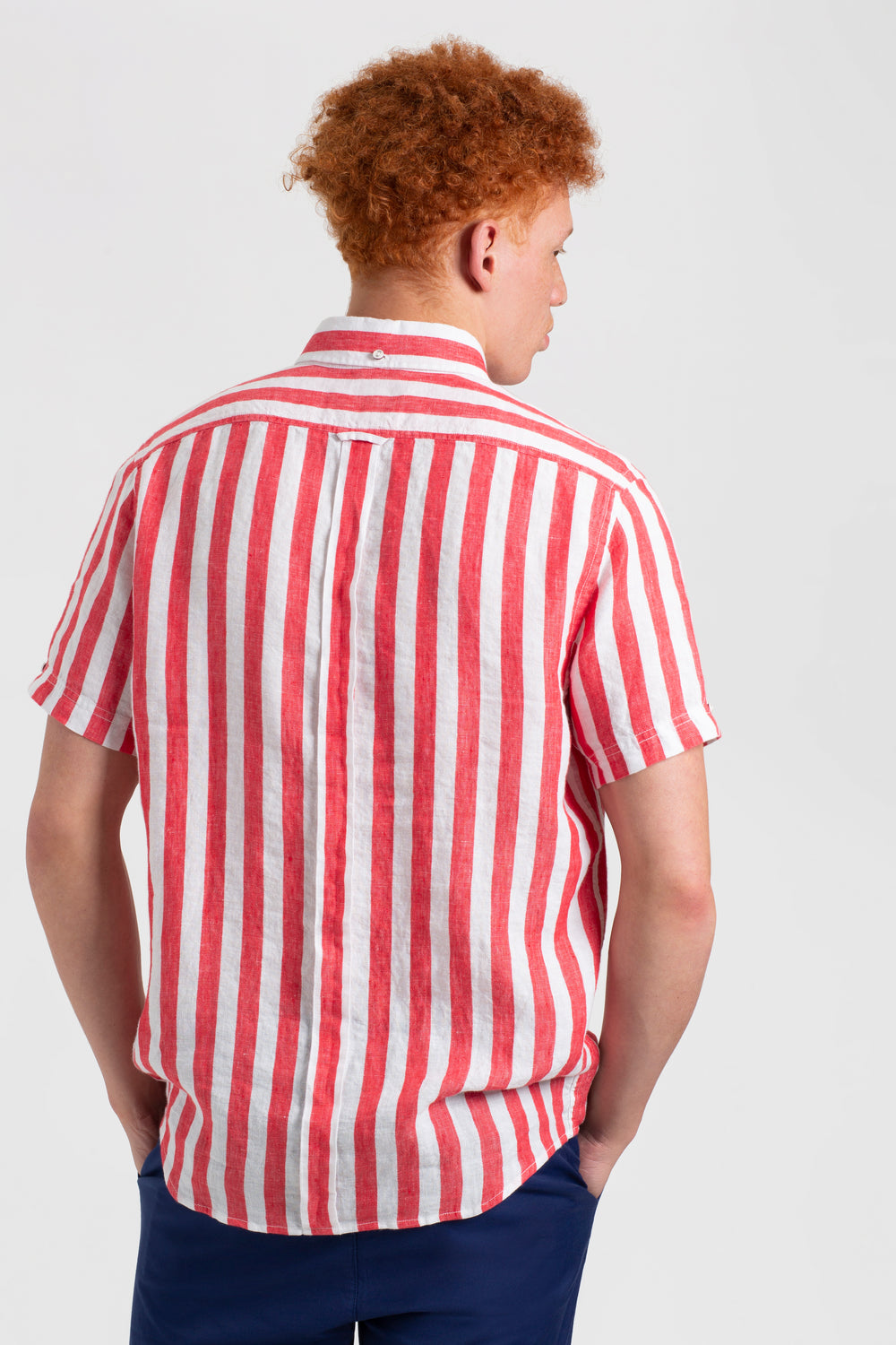 Camisas Ben Sherman B by Ben Sherman Candy Stripe Linen Short Sleeve Rosas Rojas | YITQJLE-29