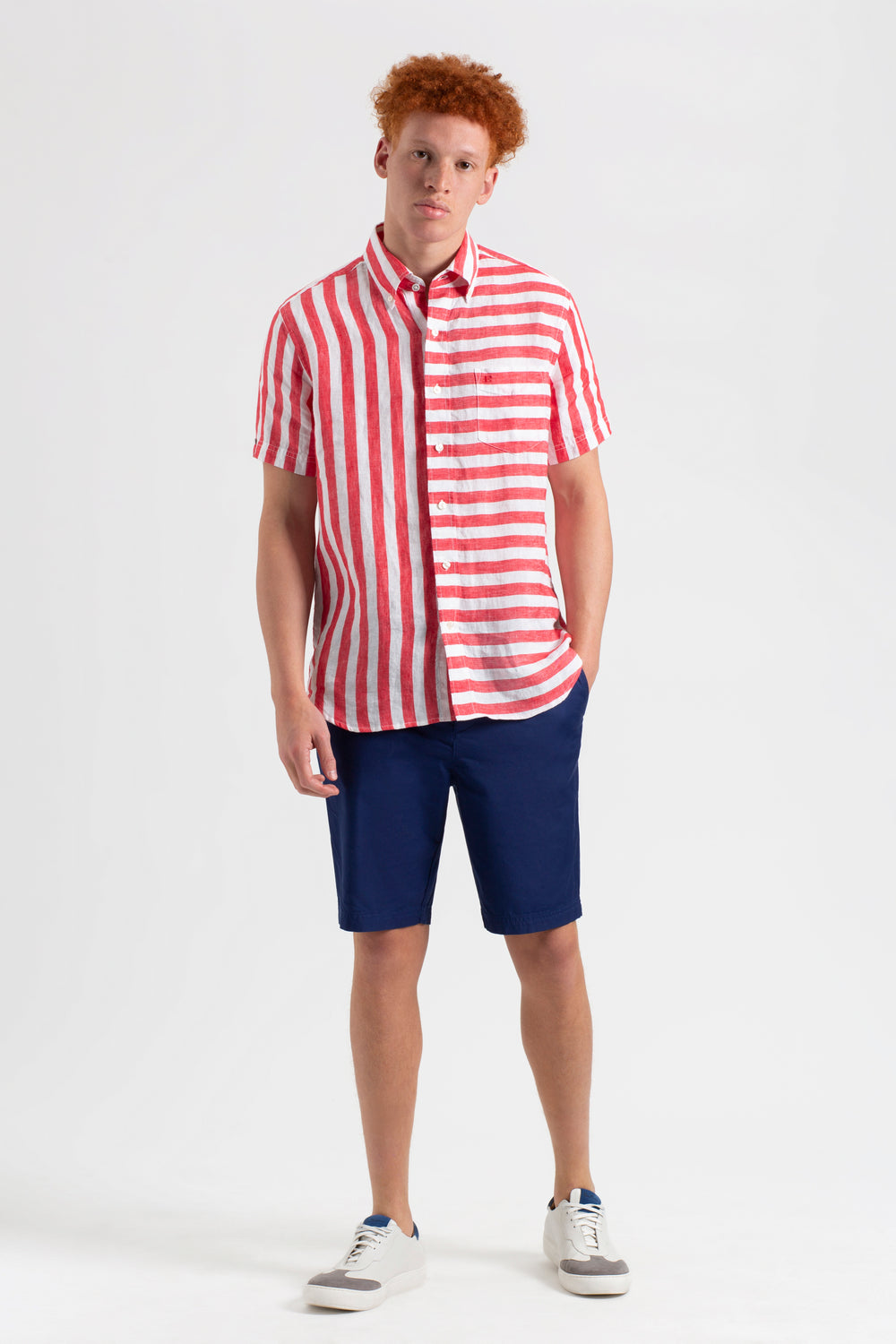 Camisas Ben Sherman B by Ben Sherman Candy Stripe Linen Short Sleeve Rosas Rojas | YITQJLE-29