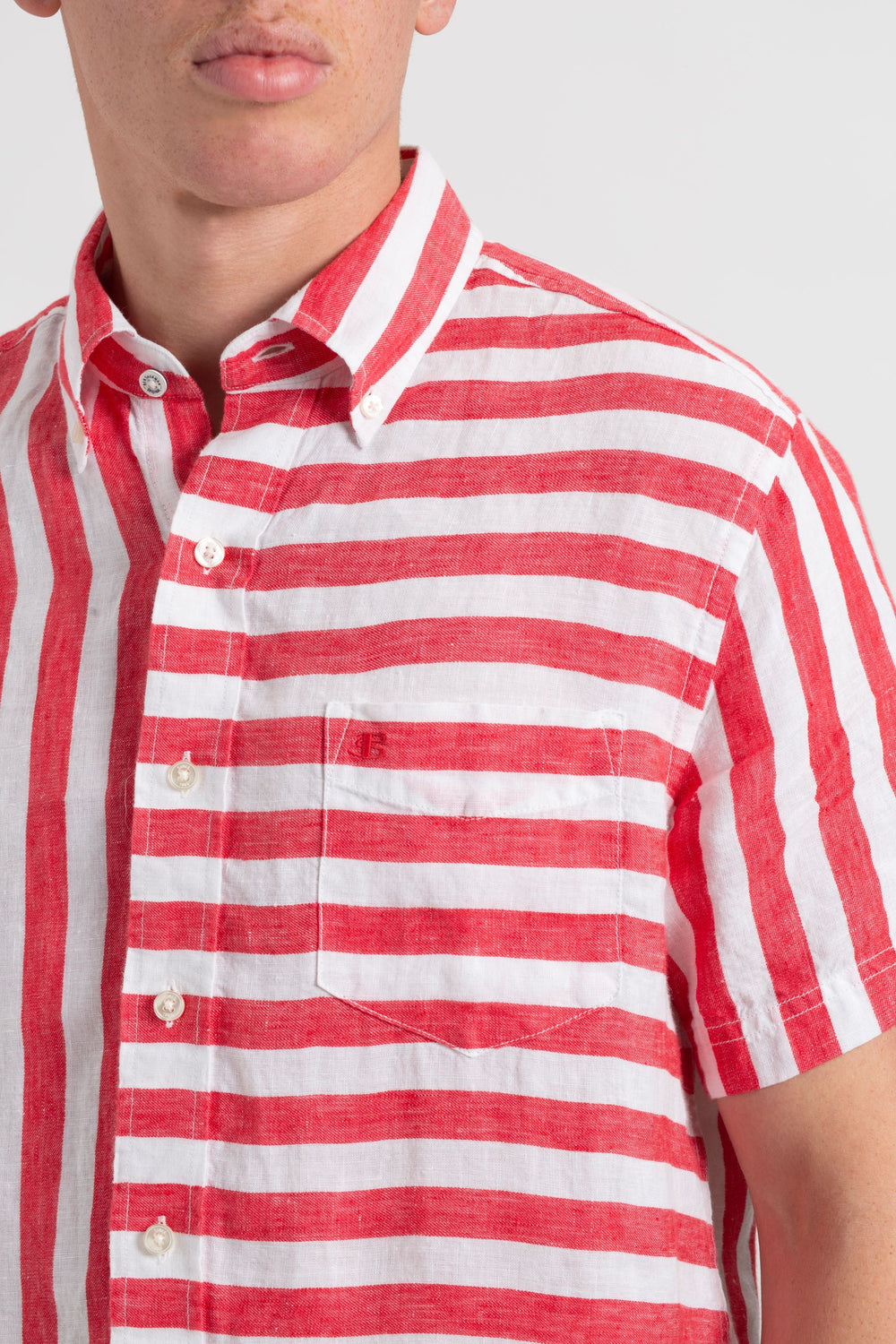 Camisas Ben Sherman B by Ben Sherman Candy Stripe Linen Short Sleeve Rosas Rojas | YITQJLE-29