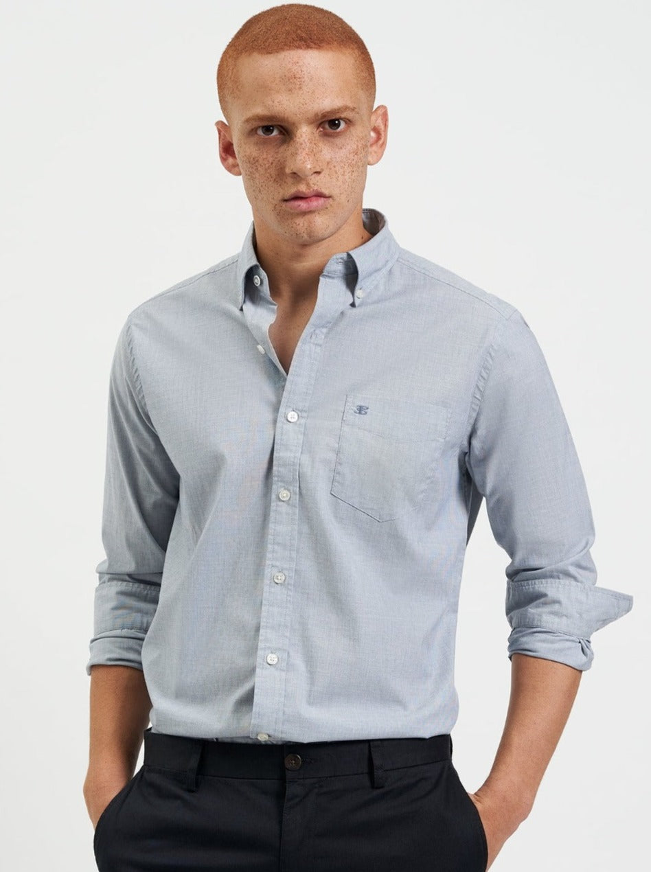 Camisas Ben Sherman Beatnik Wash Long-Sleeve Azul Marino | QYUNAJC-32