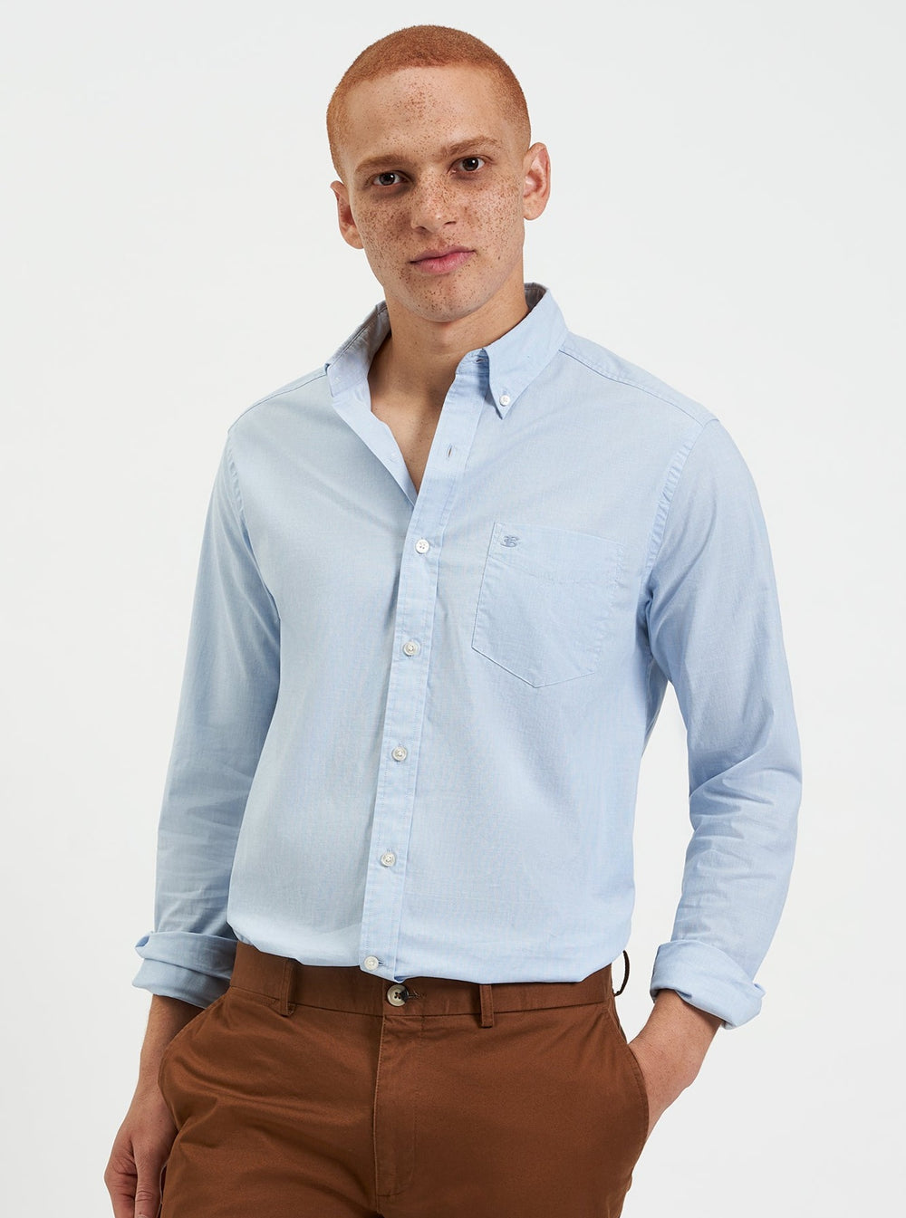 Camisas Ben Sherman Beatnik Wash Long-Sleeve Azules | ZXNVPDA-03