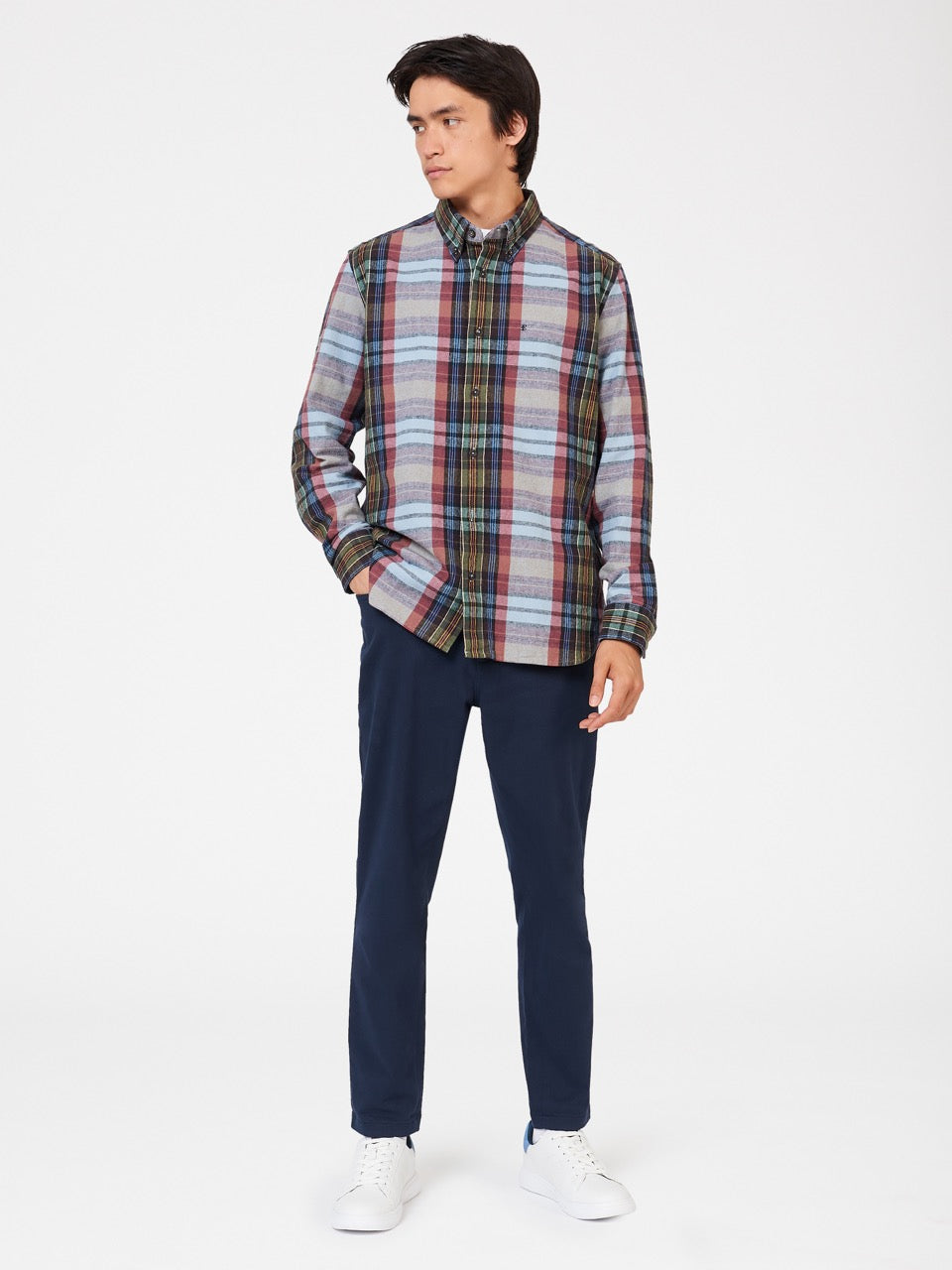 Camisas Ben Sherman Brushed Multicolour Check Oxford Azules | AERYOIK-83