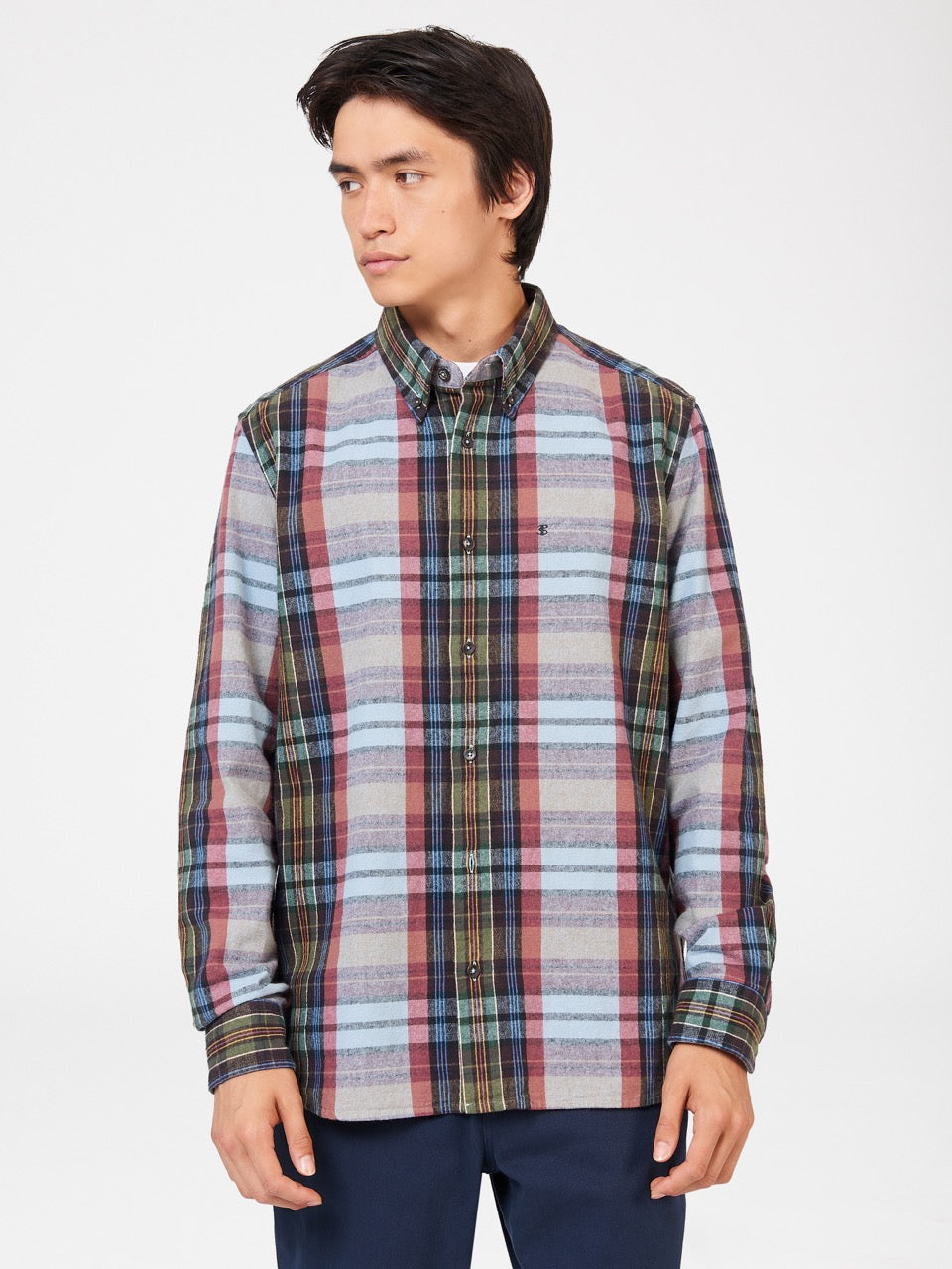 Camisas Ben Sherman Brushed Multicolour Check Oxford Azules | AERYOIK-83