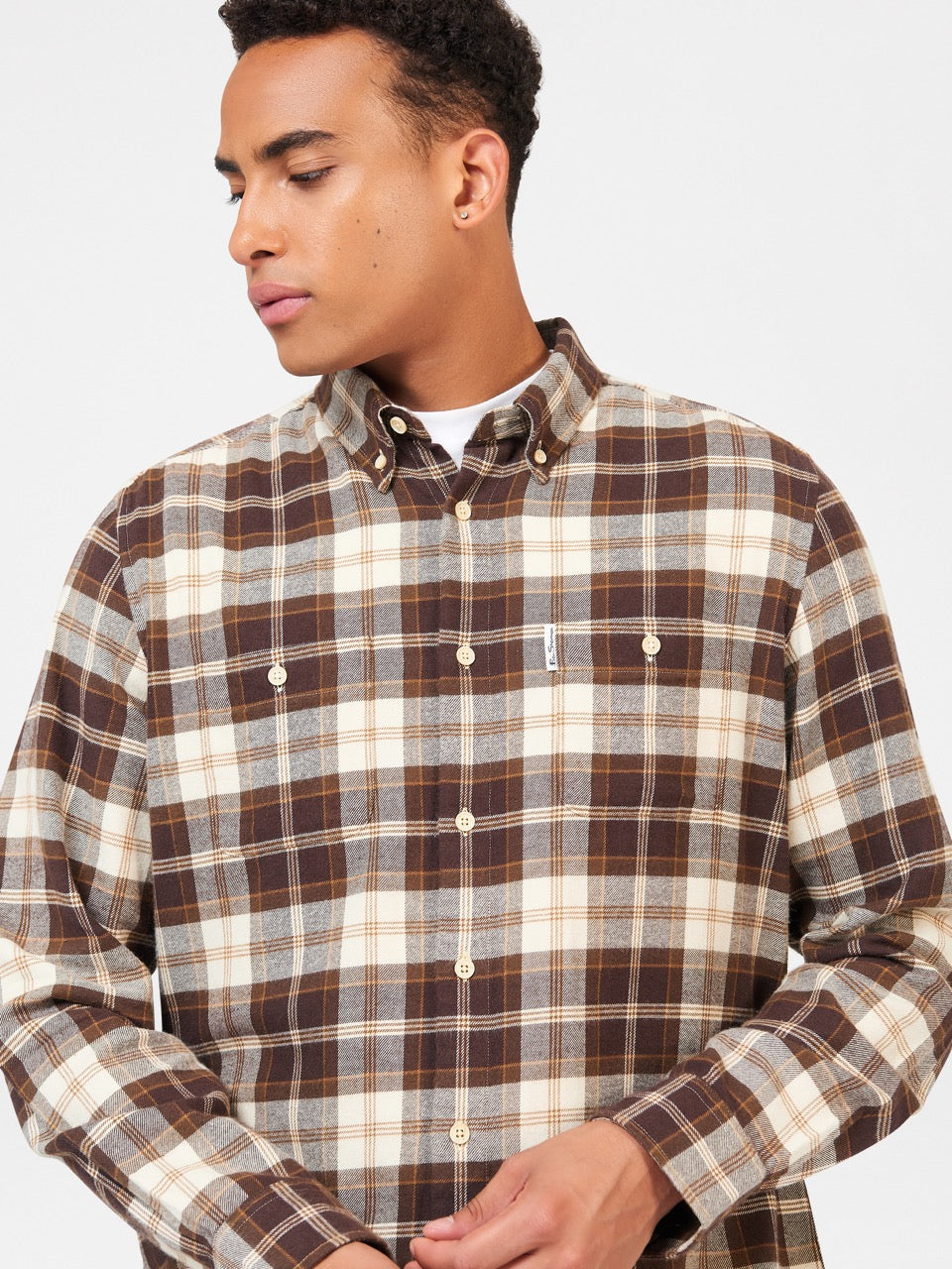 Camisas Ben Sherman Brushed Plain Check Chocolate | RYKVSHP-26