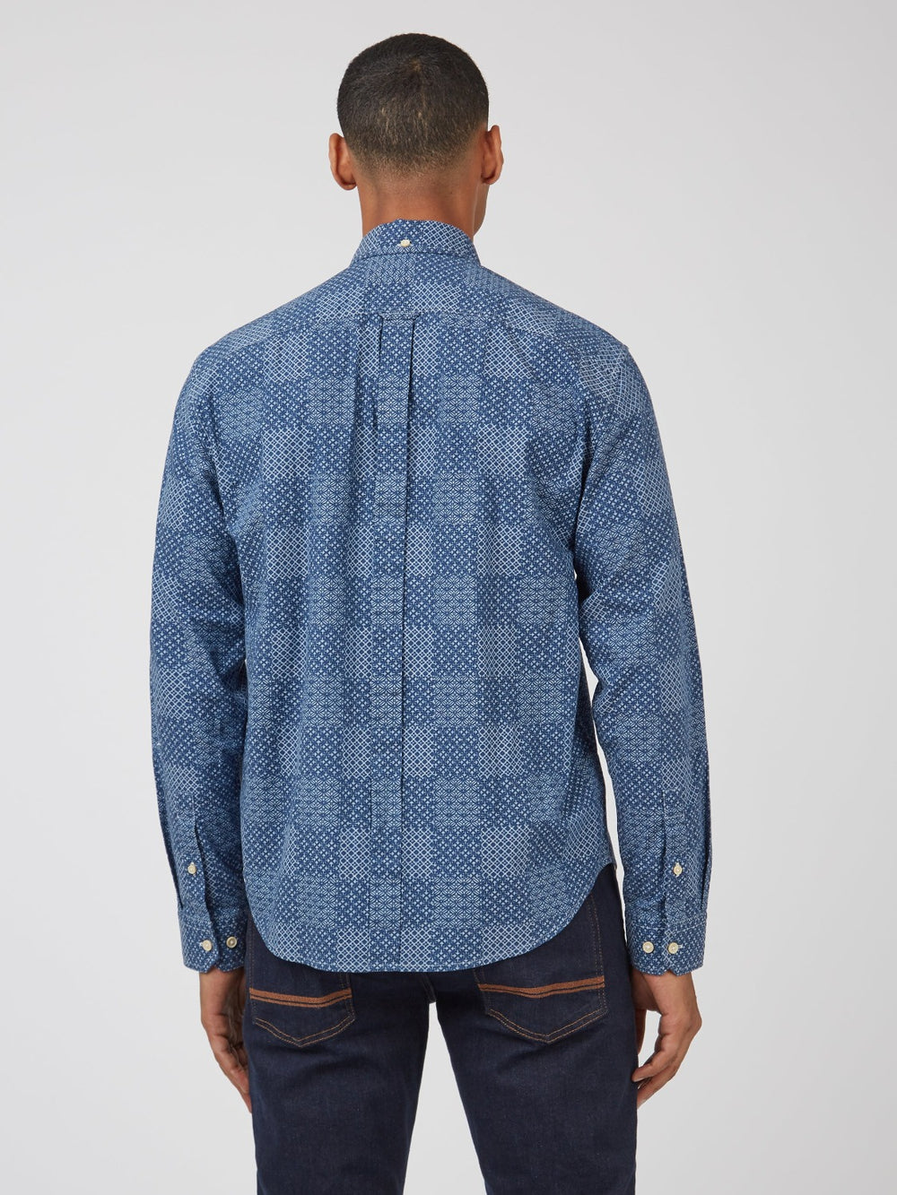 Camisas Ben Sherman Chambray Patchwork Geo Print Long-Sleeve Azules | RCFTUJO-46