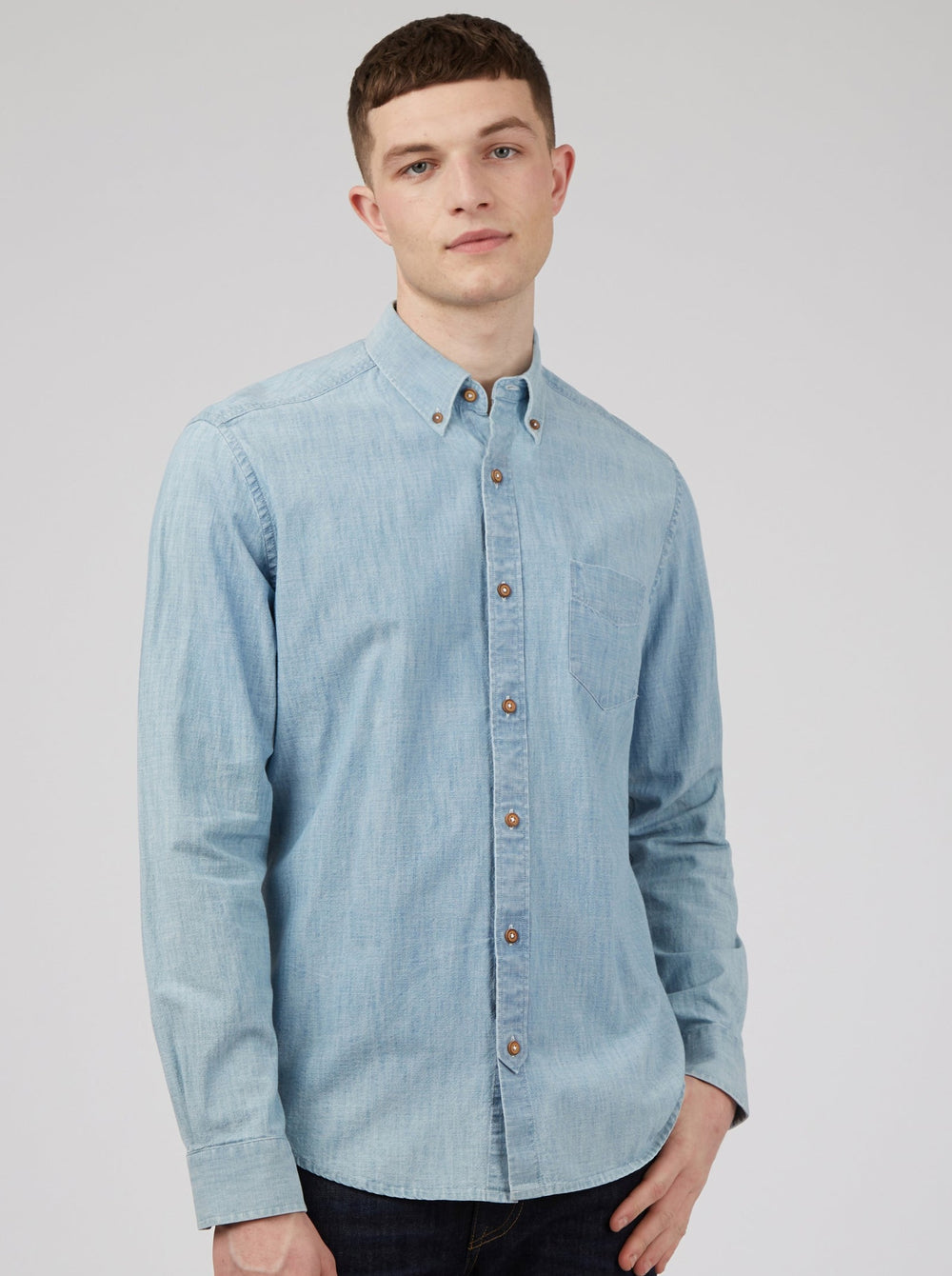 Camisas Ben Sherman Long-Sleeve Chambray Azules Azul Marino | GMOYRQP-34