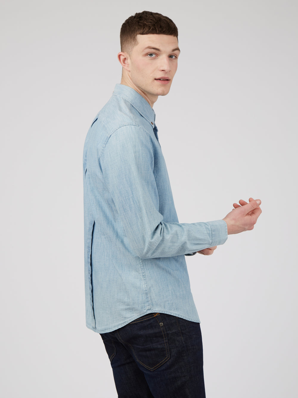 Camisas Ben Sherman Long-Sleeve Chambray Azules Azul Marino | GMOYRQP-34