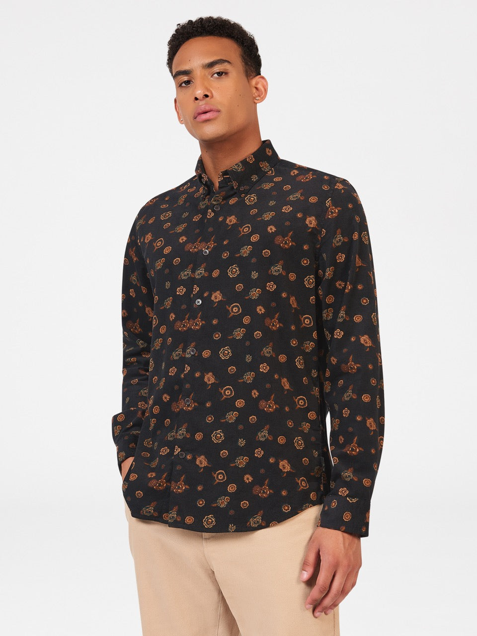 Camisas Ben Sherman Retro Floral Print Corduroy Negras | NMPSHRT-35