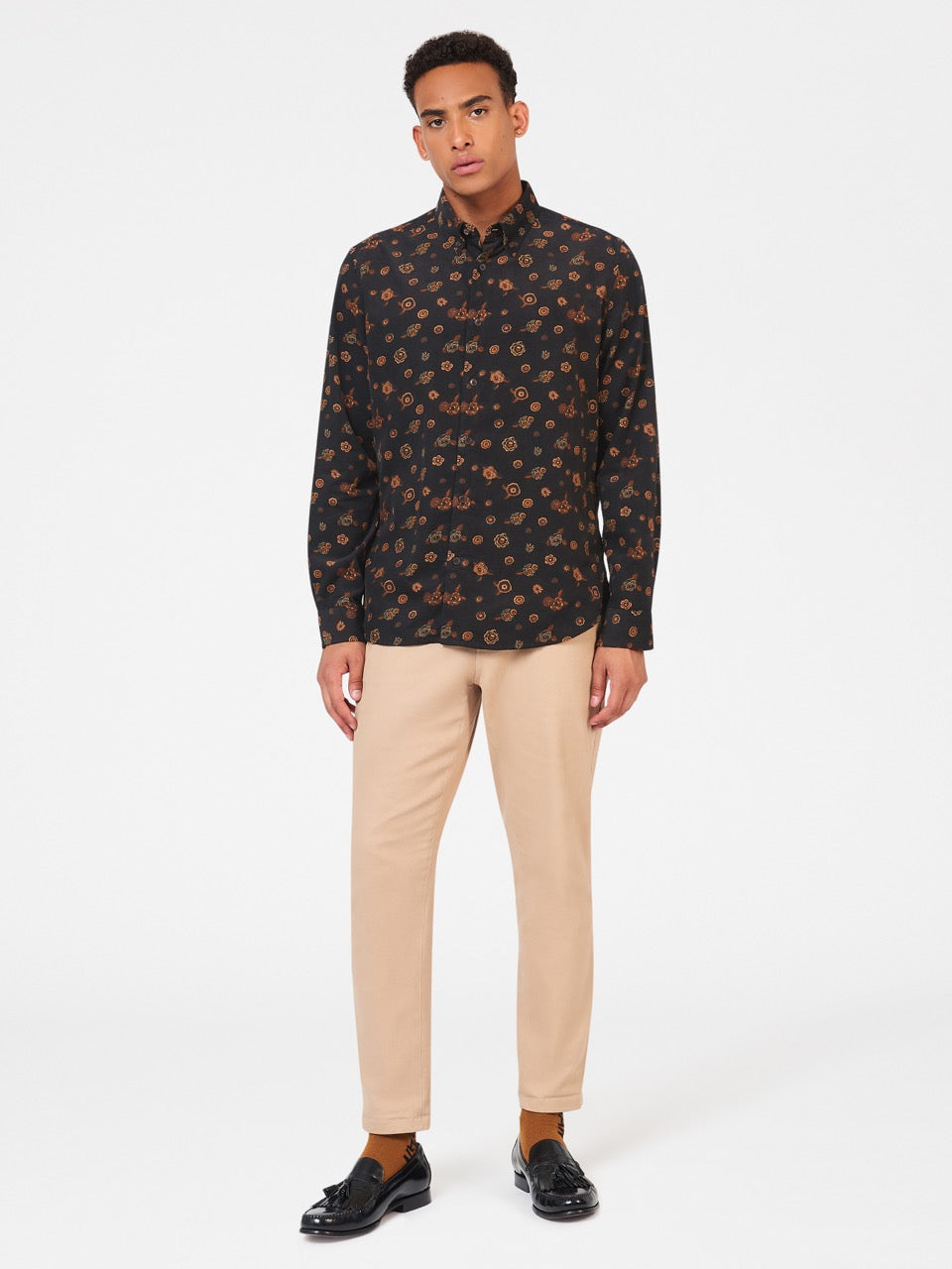 Camisas Ben Sherman Retro Floral Print Corduroy Negras | NMPSHRT-35