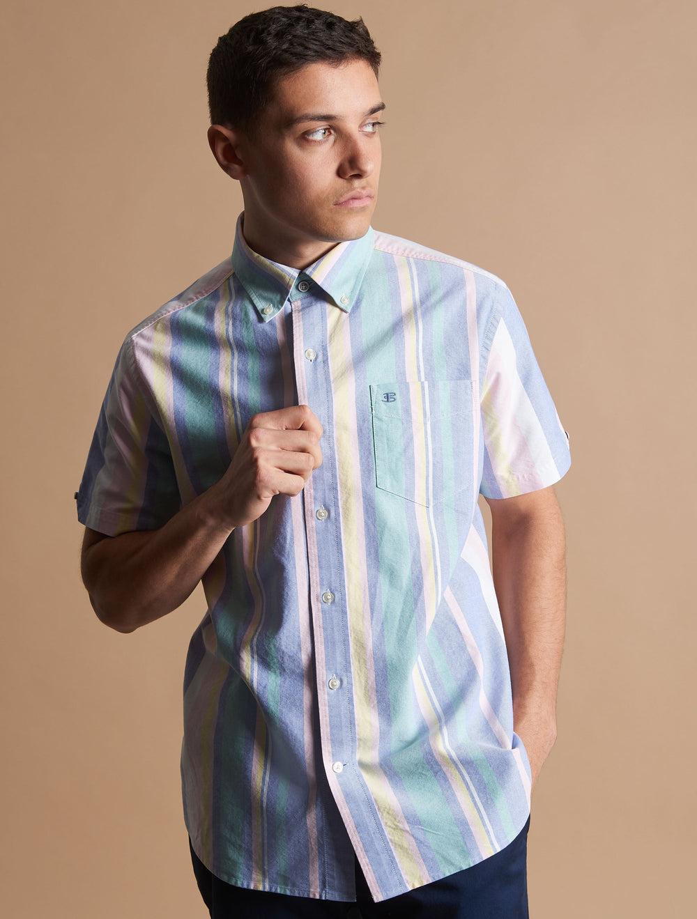 Camisas Ben Sherman Short Sleeve Brighton Oxford Organic Stripe Multicolor Rayadas | YJKTLGA-73