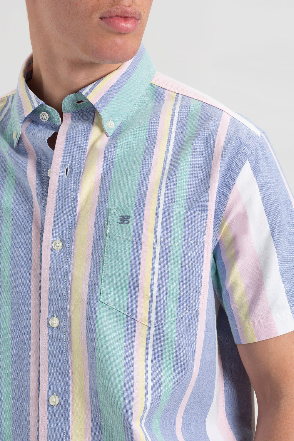 Camisas Ben Sherman Short Sleeve Brighton Oxford Organic Stripe Multicolor Rayadas | YJKTLGA-73