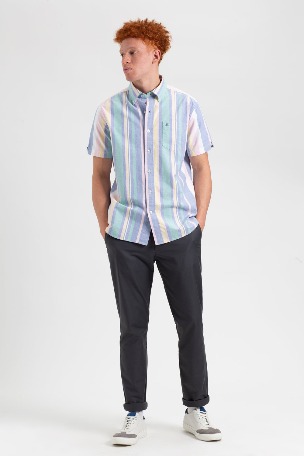 Camisas Ben Sherman Short Sleeve Brighton Oxford Organic Stripe Multicolor Rayadas | YJKTLGA-73