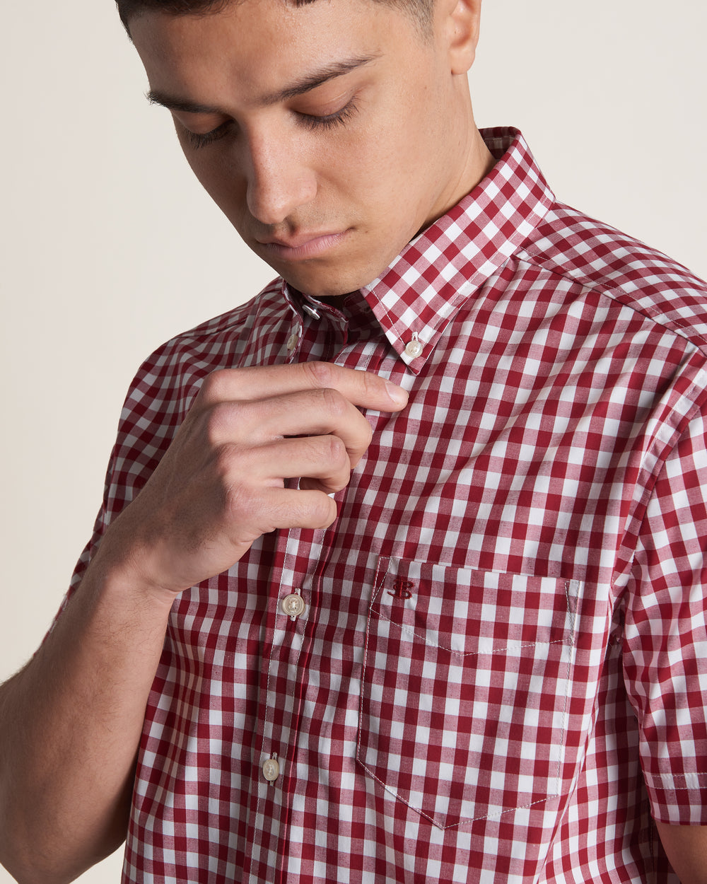 Camisas Ben Sherman Short Sleeve House Poplin Gingham Burdeos | HVEKJGW-24