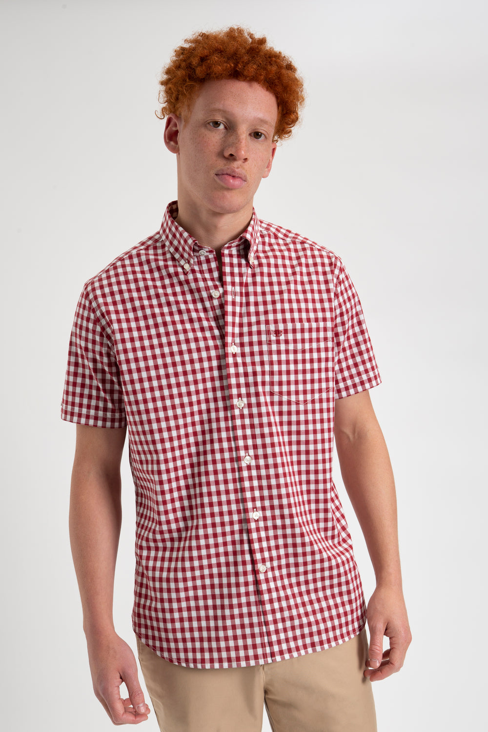 Camisas Ben Sherman Short Sleeve House Poplin Gingham Burdeos | HVEKJGW-24