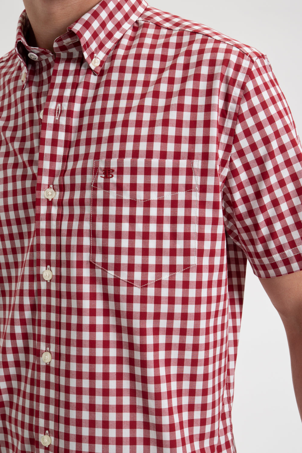 Camisas Ben Sherman Short Sleeve House Poplin Gingham Burdeos | HVEKJGW-24