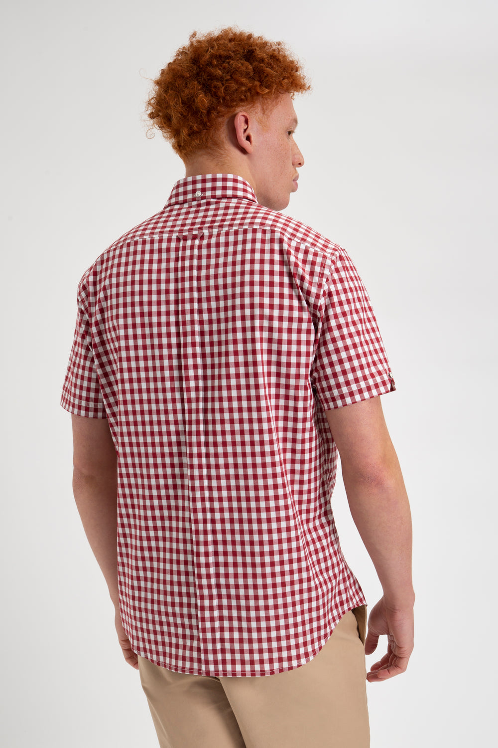 Camisas Ben Sherman Short Sleeve House Poplin Gingham Burdeos | HVEKJGW-24