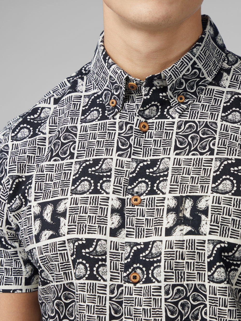 Camisas Ben Sherman Signature Checkerboard Paisley Print Negras | CFNGHIS-20