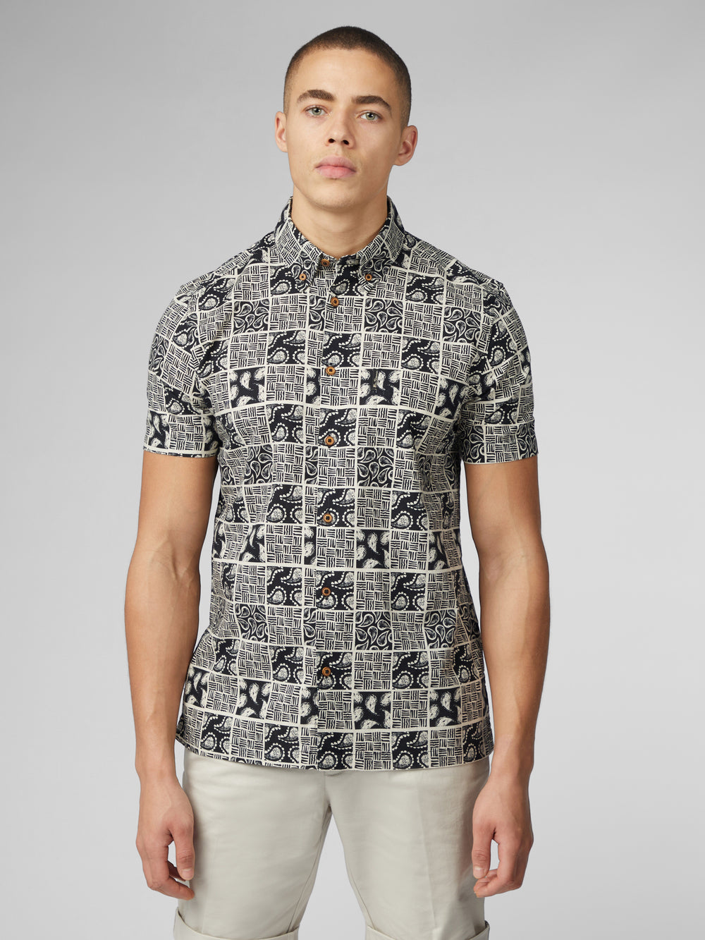 Camisas Ben Sherman Signature Checkerboard Paisley Print Negras | CFNGHIS-20