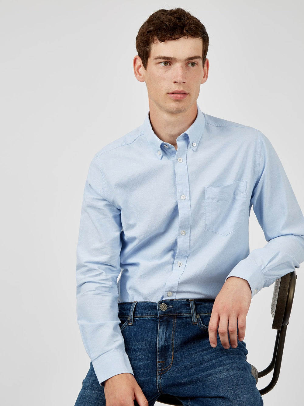 Camisas Ben Sherman Signature Organic Long-Sleeve Oxford Azules | IYFSAHW-80