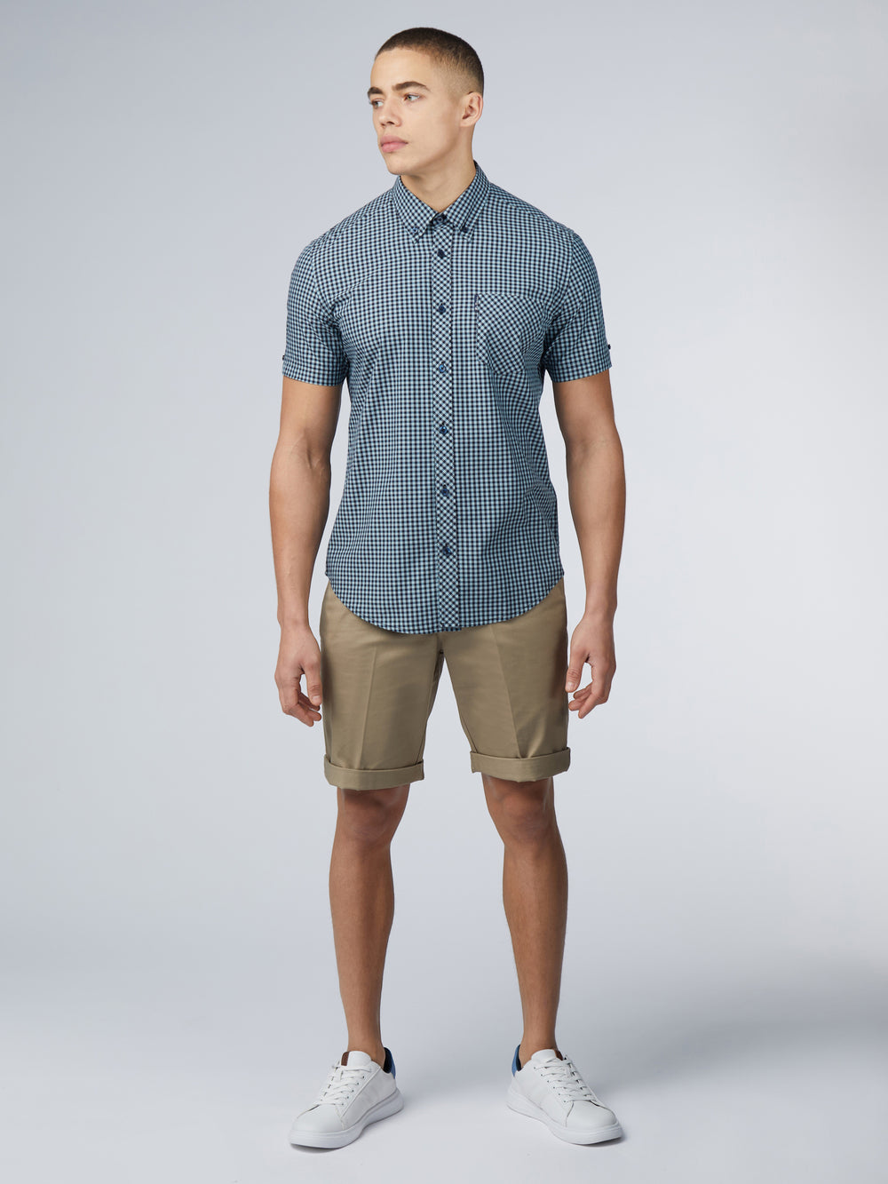 Camisas Ben Sherman Signature Short Sleeve Gingham Azules | FXOGSBA-25