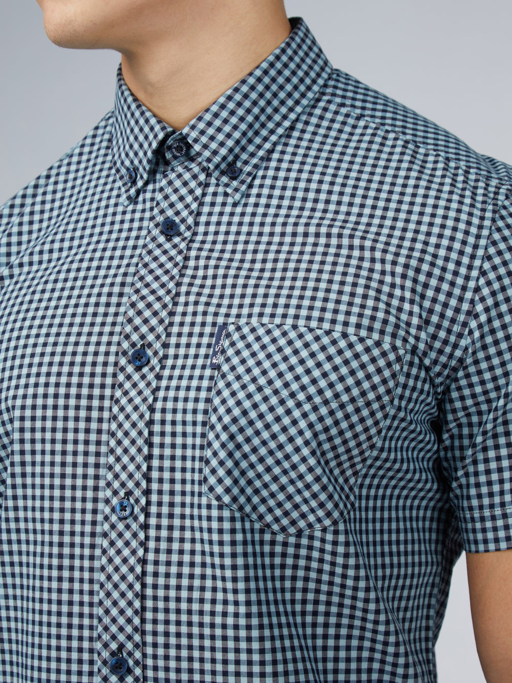 Camisas Ben Sherman Signature Short Sleeve Gingham Azules | FXOGSBA-25