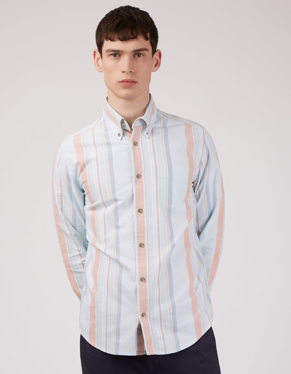 Camisas Ben Sherman The Oxford Ivy Stripe Long-Sleeve Azules | UJYTDNF-25