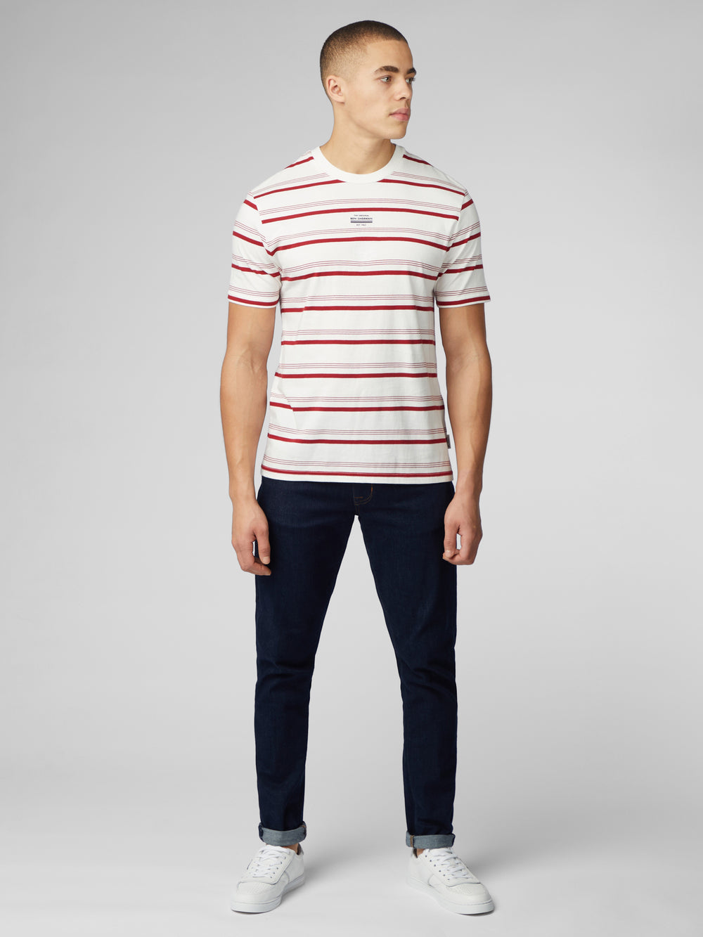 Camiseta Ben Sherman Signature Fine Stripe Blancas | OHNYTUL-08