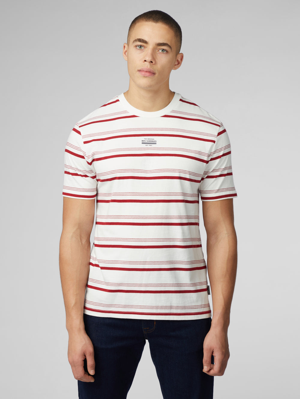 Camiseta Ben Sherman Signature Fine Stripe Blancas | OHNYTUL-08