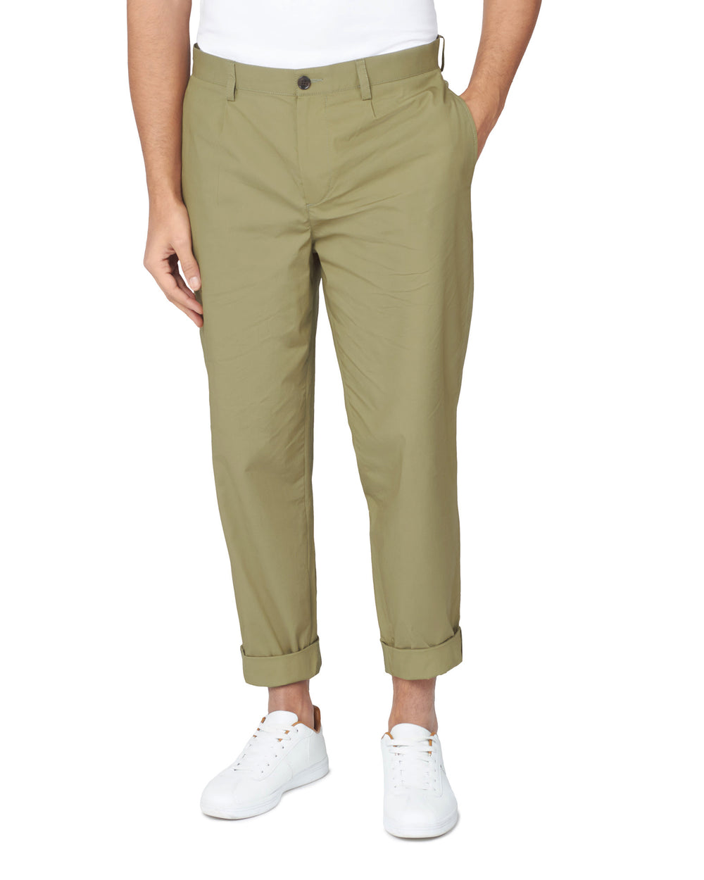 Pantalon Ben Sherman Poplin Relaxed-Taper Pleated Verde Oliva | SYWEHNJ-76